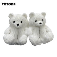 Load image into Gallery viewer, Women Teddy Bear Plush Slippers Cartoon Cute Bear House Slipper Winter Warm Furry Faux Fur Slides Woman Furry Flip Flop Shoes