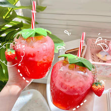 Load image into Gallery viewer, 500ml Summer Cute Strawberry Straw Water Bottle Cartoon Food Grade PP Wide Application Milk Coffee Straw Cup for Home Drinkware