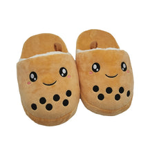 Load image into Gallery viewer, Cute Boba Pillow Bubble Tea Plush Slippers Stuffed Body Cup Shaped Shoes Super Soft Realistic Lifelike Plush Food Adult Slippers