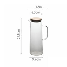 Load image into Gallery viewer, 1.7L Glass Water Pitcher with Handle and Bamboo Lid Drip-Free Tea Pitcher Glass Cold Hot Water Jug with 2 Cups Heat Resisttant