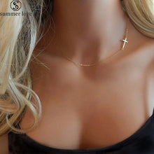 Load image into Gallery viewer, Dainty Cross Pendant Necklace for Women Men Stainless Steel Religious Jewelry Gold Silver Plated Choker Gift Faith Necklace custom handmade