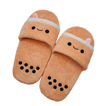 Load image into Gallery viewer, Cute Boba Pillow Bubble Tea Plush Slippers Stuffed Body Cup Shaped Shoes Super Soft Realistic Lifelike Plush Food Adult Slippers