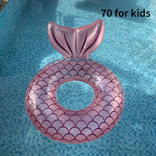 Load image into Gallery viewer, 110# Blue Pink Mermaid Backrest Inflatable Swimming Ring Adult Swimming Laps Floating Ring Swimming Pool Beach Party Toy
