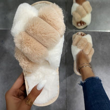Load image into Gallery viewer, Winter Women Furry Slippers Soft Plush Cross Faux Fur Shoes Indoor Ladies Platform Sandalias Open Toe Fluffy House Slides