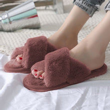 Load image into Gallery viewer, Winter Women Furry Slippers Soft Plush Cross Faux Fur Shoes Indoor Ladies Platform Sandalias Open Toe Fluffy House Slides