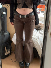 Load image into Gallery viewer, Rapcopter Y2K Brown Flare Jeans Solid Pockets Kawaii Trousers Low Waisted Aesthetic Grunge Fairycore Joggers Women Casual Basic