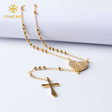 Load image into Gallery viewer, Jesus Christ Crucifix Necklace For Women 316L Stainless Steel Long Rosary Beads Necklace Virgin Mary Heart Necklaces