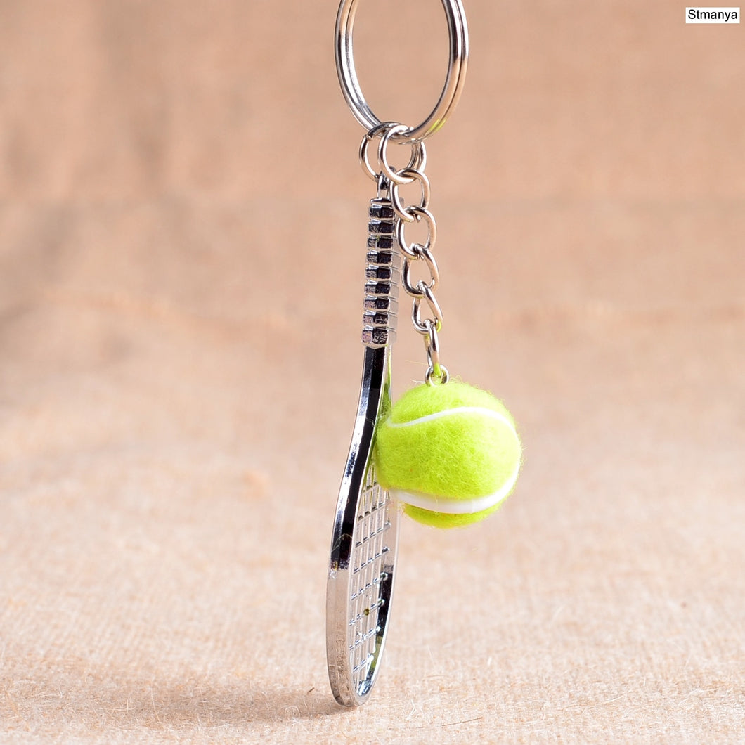 Tennis Racket Keychain Cute Sport Mini Keychain Pendant Keyring Key Chain sports Breadstick Ace Backswing Baseline groundstroke