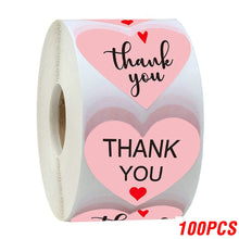Load image into Gallery viewer, 100-500 Pieces Thank You Sticker Envelope Seal Scrapbook Sticker Pink Heart Cute Round Sticker Stationery Label Stickers small business supplies
