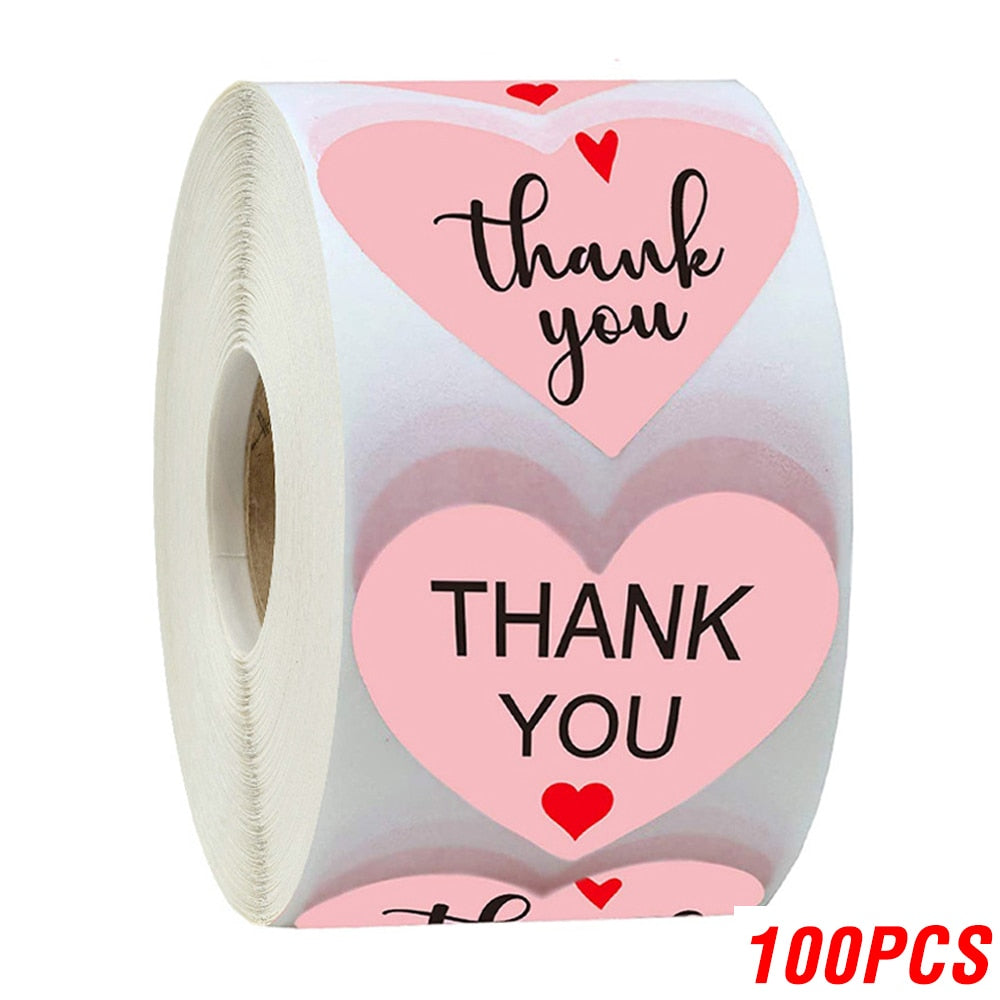 100-500 Pieces Thank You Sticker Envelope Seal Scrapbook Sticker Pink Heart Cute Round Sticker Stationery Label Stickers small business supplies