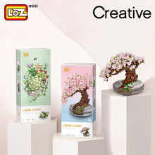 Load image into Gallery viewer, building block cherry blossom potted succulent bonsai living room decoration mini small particle assembly DIY building material kit sakura
