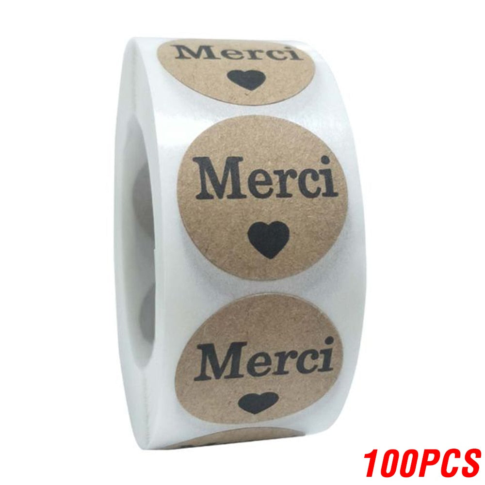 100-500pcs Merci Kraft Sticker French Thank You Fait Main Avec Amour DIY Multifunction Paper Label Adhesive Gift Seal Sticker
