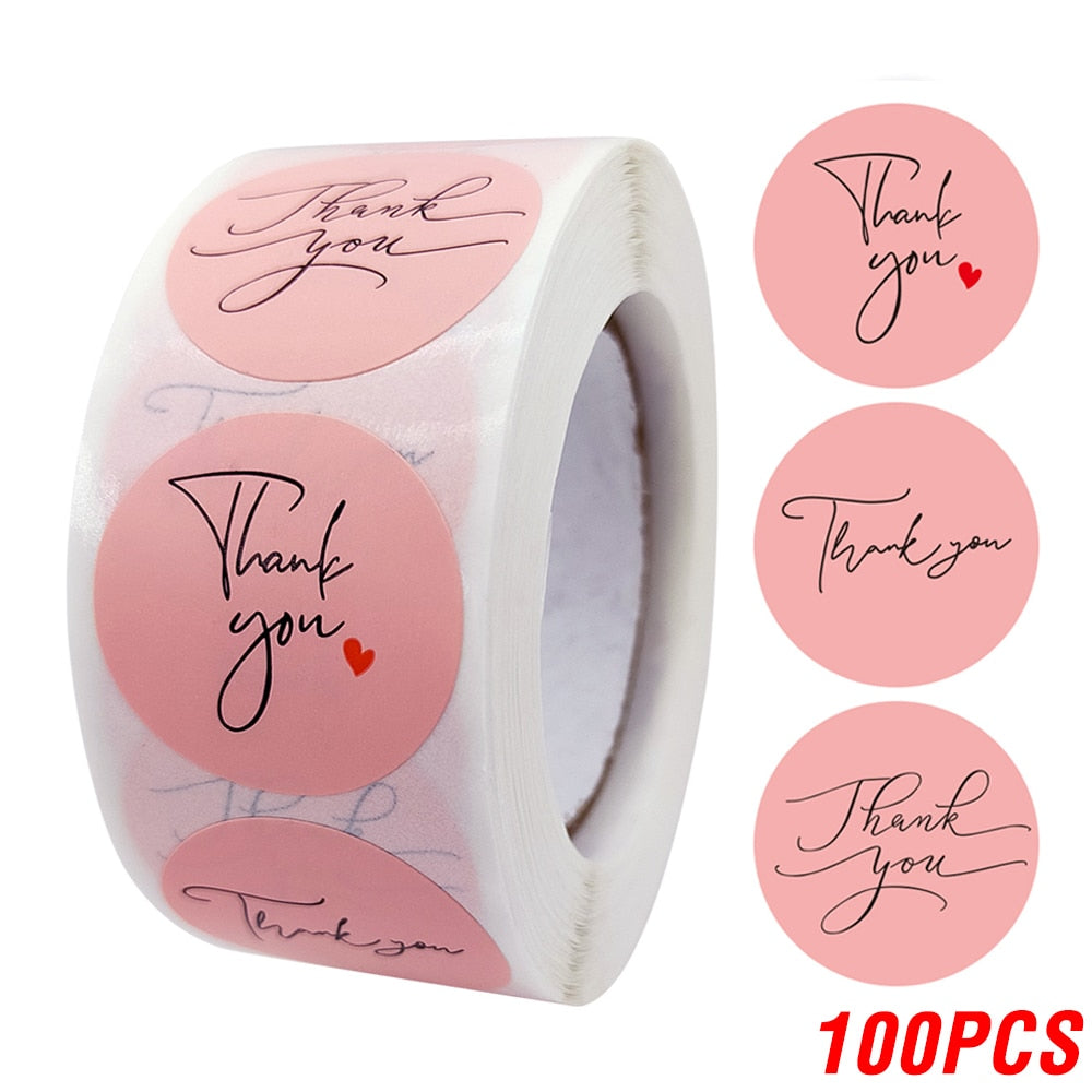 100-500 Pieces Thank You Sticker Envelope Seal Scrapbook Sticker Pink Heart Cute Round Sticker Stationery Label Stickers small business supplies