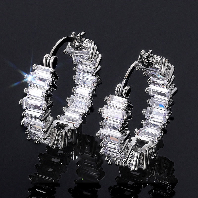 Baguette Stone Earrings Cubic Zirconia High-quality Silver Color/Gold Color Women Wedding  Jewelry custom handmade