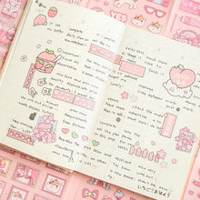 Load image into Gallery viewer, 4 Sheets Scrapbook Stickers Set Cute Small Pink Animals Transparent Calendar Diary Book Sticker Scrapbooking Decorative Stickers
