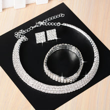 Load image into Gallery viewer, 3 PCS Luxury Wedding Bridal Jewelry Sets Women Necklace Bracelet Crystal Long Earring Set Elastic quinceanera custom
