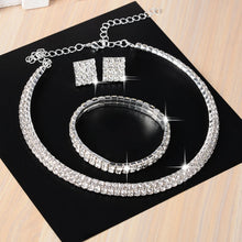 Load image into Gallery viewer, 3 PCS Luxury Wedding Bridal Jewelry Sets Women Necklace Bracelet Crystal Long Earring Set Elastic quinceanera custom
