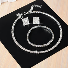 Load image into Gallery viewer, 3 PCS Luxury Wedding Bridal Jewelry Sets Women Necklace Bracelet Crystal Long Earring Set Elastic quinceanera custom
