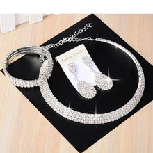 Load image into Gallery viewer, 3 PCS Luxury Wedding Bridal Jewelry Sets Women Necklace Bracelet Crystal Long Earring Set Elastic quinceanera custom
