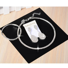 Load image into Gallery viewer, 3 PCS Luxury Wedding Bridal Jewelry Sets Women Necklace Bracelet Crystal Long Earring Set Elastic quinceanera custom
