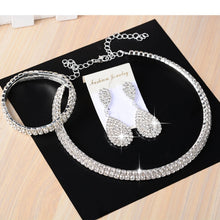 Load image into Gallery viewer, 3 PCS Luxury Wedding Bridal Jewelry Sets Women Necklace Bracelet Crystal Long Earring Set Elastic quinceanera custom
