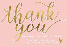 Load image into Gallery viewer, 10-50 Pieces Pink Thank You for Supporting My Small Business Card Thanks Greeting Card Appreciation Cardstock for Sellers Gift 5*9cm
