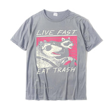 Load image into Gallery viewer, Live Fast! Eat Trash! Opossum Raccoon Rodent meme T-Shirt Design T Shirts Tops Shirts custom handmade funny design
