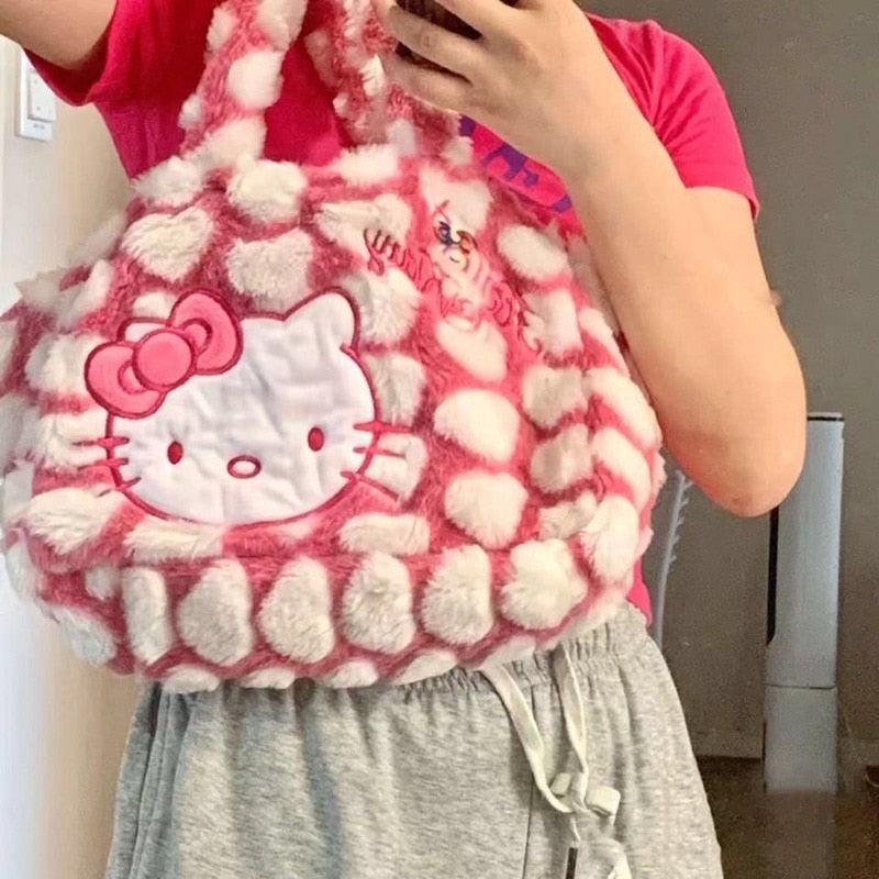 Kawaii Kitty Handbag Y2K Cartoon Anime Plush Underarm Bag Student Handbag High Capacity Kawaii Girl Gift Heart