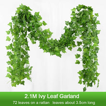 Load image into Gallery viewer, Artificial Plant Green Ivy Leaf Garland Silk Wall Hanging Vine Home Garden Decoration Wedding Party DIY Fake Wreath Leaves 2.1 meters crafting material
