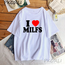 Load image into Gallery viewer, I Love MILFS I Heart Hot Moms Printed T-shirts Women Cotton Short Sleeve Casual T Shirt Tee Shirts custom handmade print funny gag
