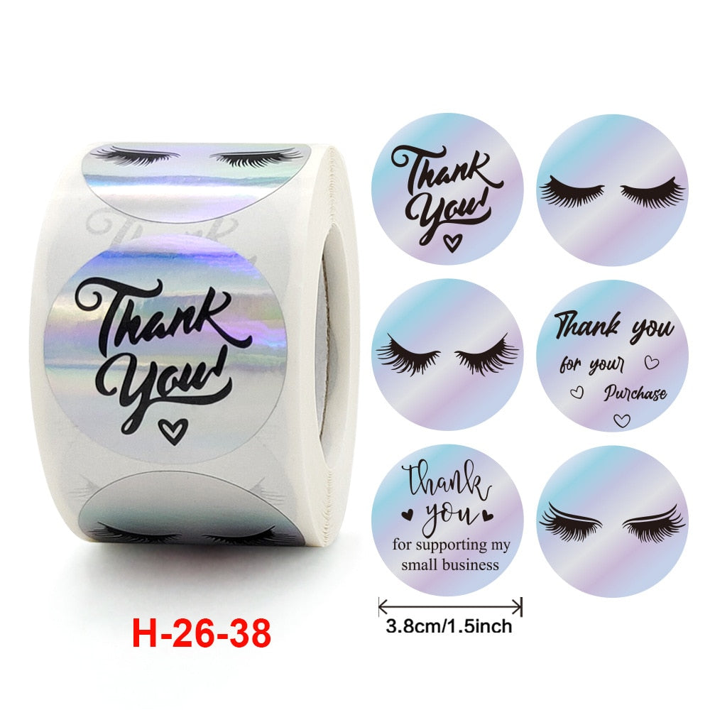 100-500 Pieces Round Laser English Thank You Gift Seal Sealing Stickers Waterproof Makeup beauty eyelash lash tech artist salon