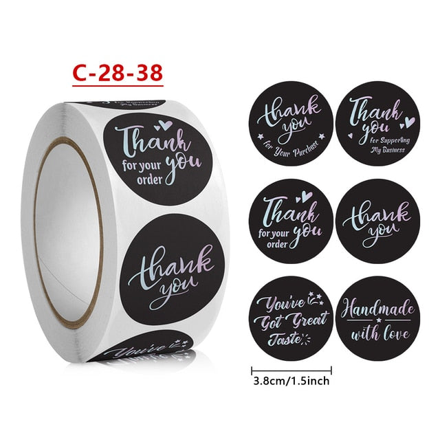 100-500 Pieces 1.5inch/3.8cm Round Laser English Thank You Gift Seal Sealing Stickers with Waterproof Wedding Holiday Label