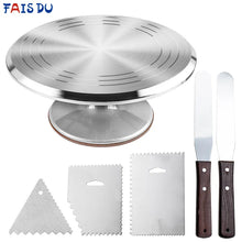 Load image into Gallery viewer, 6 Piece set Turntable Cake Decoration Accessories Set Rotating Cake Stand Tools Metal Stainless Steel Pastry Spatula Scraper DIY crafting supplies bakeware
