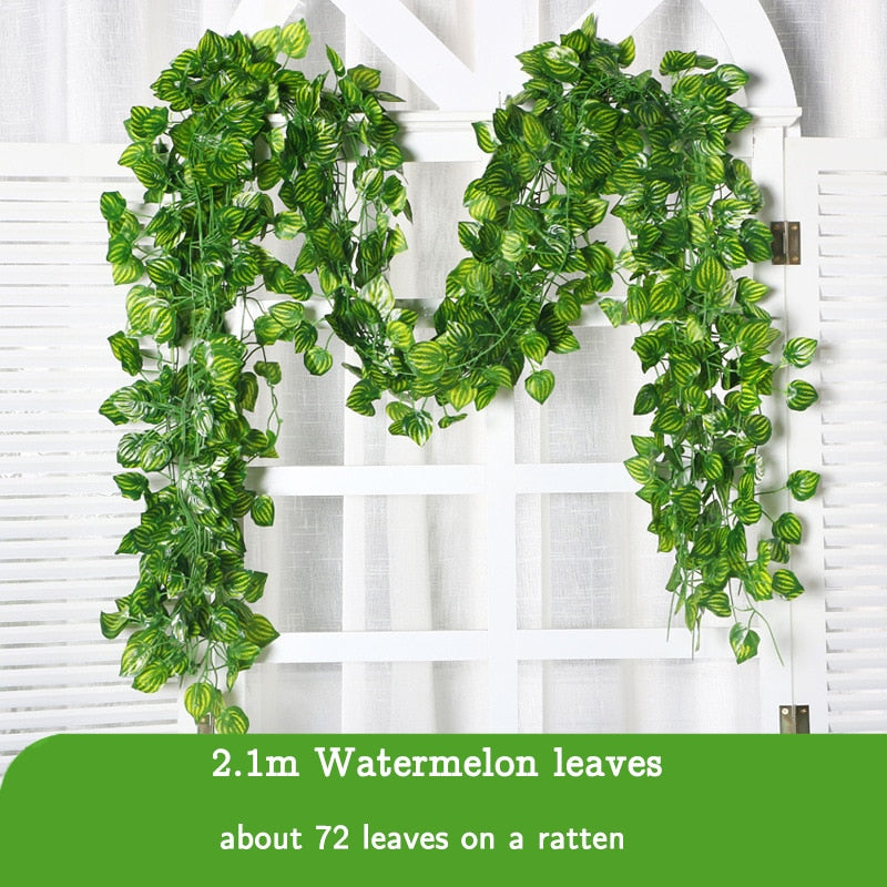 Artificial Plants Green Ivy Fake Leaves Garland Plant Wall Hanging Vine Home Garden Decoration Wedding Party Wreath Leaves 210cm crafting material