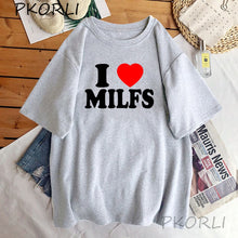 Load image into Gallery viewer, I Love MILFS I Heart Hot Moms Printed T-shirts Women Cotton Short Sleeve Casual T Shirt Tee Shirts custom handmade print funny gag
