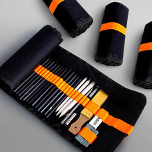 Load image into Gallery viewer, 47 Piece Sketch Pencils Set Sketching Kit Roll Up Canvas Wrap Bag Drawing Art Supplies Charcoals Kneaded Eraser Pencil Case
