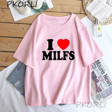 Load image into Gallery viewer, I Love MILFS I Heart Hot Moms Printed T-shirts Women Cotton Short Sleeve Casual T Shirt Tee Shirts custom handmade print funny gag
