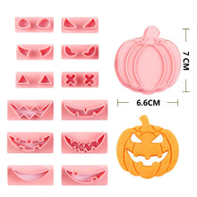 Load image into Gallery viewer, 13 PIECE Set Halloween Pumpkin Cookie Cutters DIY Face Biscuit Fondant Embosser Stamp Cake Decorating Tool Baking Supplies kitchenware crafting
