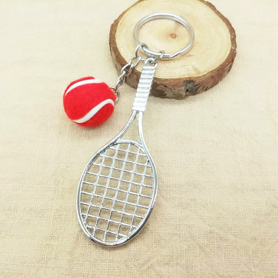Tennis Racket Keychain Creative Simulation Tennis Ball Charm Key Chain for Handbag Purse Car keyrings Breadstick Ace Backswing Baseline groundstroke