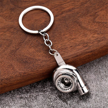 Load image into Gallery viewer, Mini Metal Turbo Turbocharger Keychain Cool Car Spinning Turbine Pendant Keyring Accessories JDM supercharged modifications racecar drift
