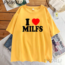 Load image into Gallery viewer, I Love MILFS I Heart Hot Moms Printed T-shirts Women Cotton Short Sleeve Casual T Shirt Tee Shirts custom handmade print funny gag
