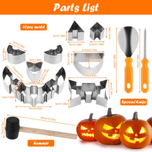 Load image into Gallery viewer, Pumpkin Carving Kit Spoon Cutter Hammer Stainless Steel Carving Mould Tool Home Gadget Kitchen Accessories 13 pieces jackolantern
