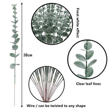 Load image into Gallery viewer, Artificial Eucalyptus Leave Greenery Stems with Frost for Vase Home Party Wedding Decoration Outdoor DIY Flower Wall Decor 15PCS crafting material
