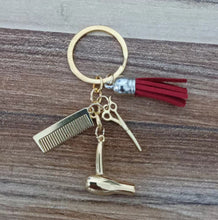 Load image into Gallery viewer, Hairdresser Barber Salon Beauty Esthetician Charm Keychain Gift Comb Scissors Hair Dryer Car Interior Pendant Jewelry Gift
