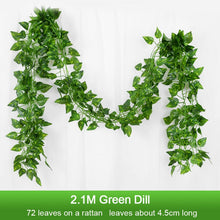 Load image into Gallery viewer, Artificial Plant Green Ivy Leaf Garland Silk Wall Hanging Vine Home Garden Decoration Wedding Party DIY Fake Wreath Leaves 2.1 meters crafting material
