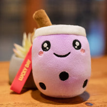 Load image into Gallery viewer, 10cm Cute Boba Milk Tea Keycahin Soft Stuffed Purple Pink Green Taste Milk Tea Bag Pendent Decro Little Festival Gifts Custom handmade
