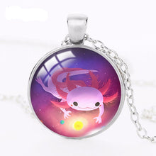 Load image into Gallery viewer, Axolotl Pendant Necklace Animal Round Photo Necklaces Glass Dome Jewelry Gifts handmade giant salamander
