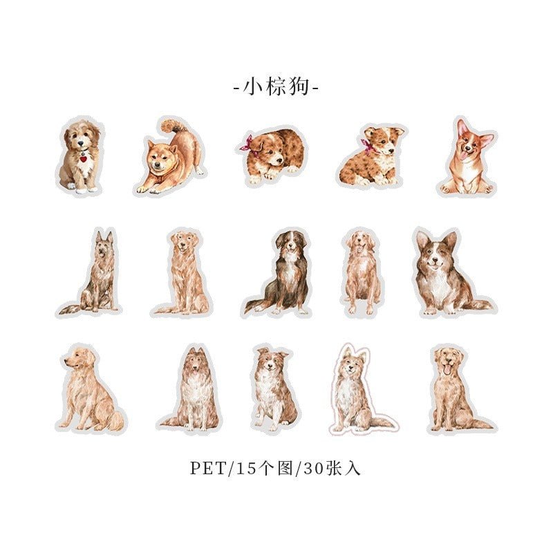 30 Pieces Kawaii Stickers Cute Transparent Sticker Cute Dog Puppies Mini Stickers for Scrapbooking Planner Journaling DIY