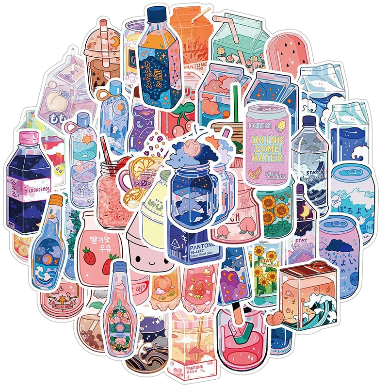 10/30/50 Pieces Asian Dink Sticker Aesthetic Sketchbook Japan Korean Kids Children's PVC Decoration Scrapbooking School Stationery Supplies