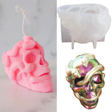 Load image into Gallery viewer, 3D Skeleton Head Silicone Mold Double Snake Skull Halloween Horror Decoration Candle Wax Mould Cement Plaster Resin Craft art tool supply skelton
